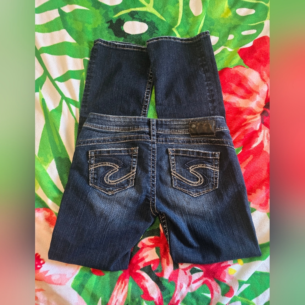 Women's Silver Jeans Tuesday 16.5  Dark Thick Stitch Denim Low Waisted Y2k